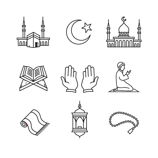 stockillustraties, clipart, cartoons en iconen met muslim islam prayer and ramadan kareem - mosque