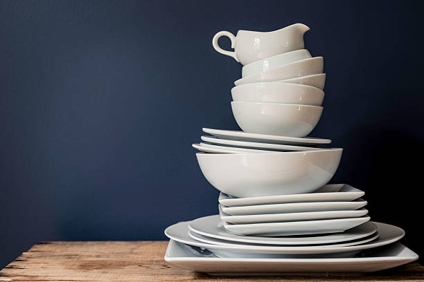 istock Stacked White Dishes Hortizonal with Copy Space 513320293