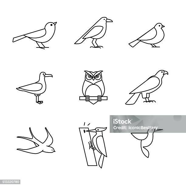 Birds Icons Thin Line Art Set Stock Illustration - Download Image Now - Bird, Owl, Woodpecker