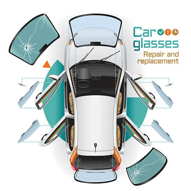 Vector illustration of Car Glasses Repair and Replacement