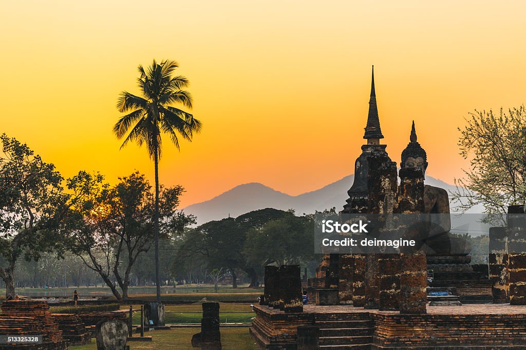 Temple in Sukhothai during sunset, Thailand. Buddha statue in Sukhothai, Thailand. Thailand Stock Photo