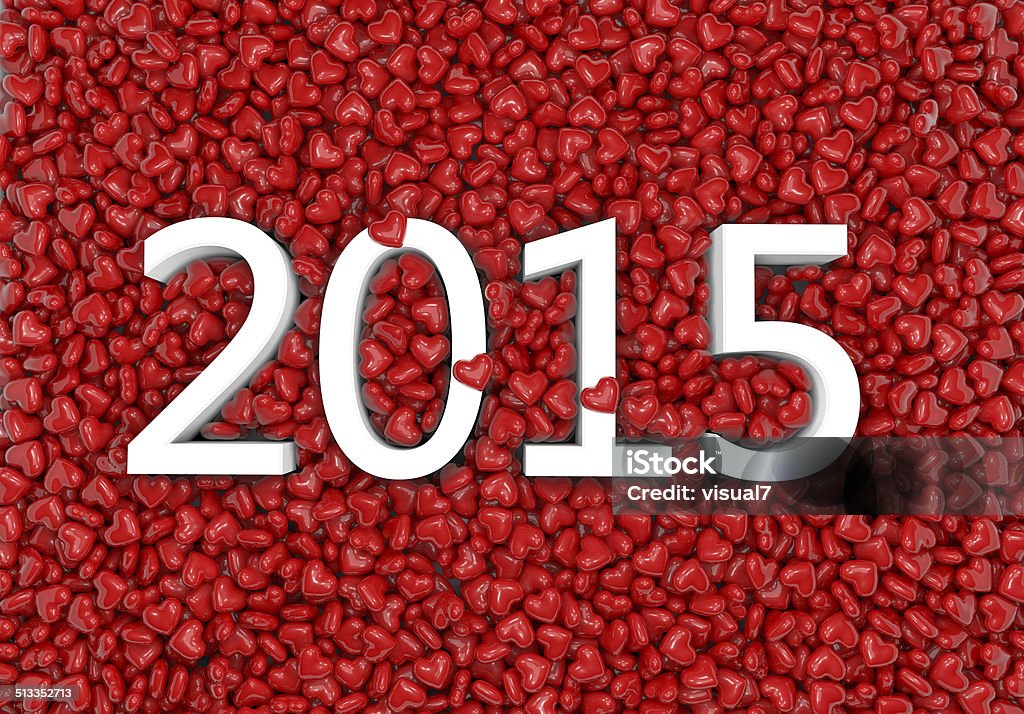 Feliz nuevo año 2015 en los corazones de fondo rojo - Foto de stock de 2015 libre de derechos