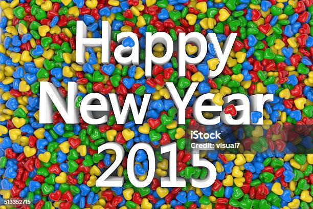 Feliz Nuevo Año 2015 En Colurful Corazones De Fondo Foto de stock y más banco de imágenes de 2015