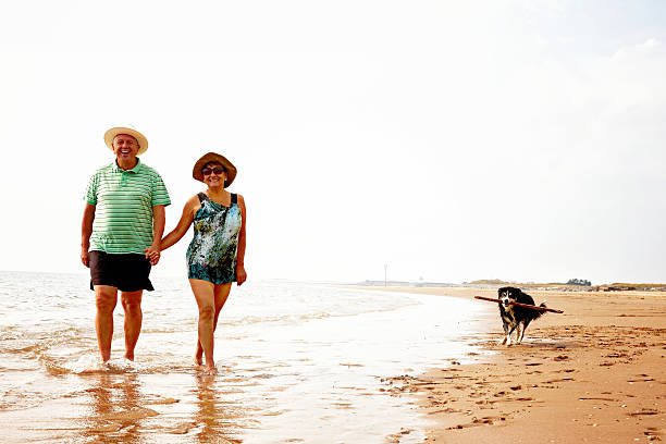 istock Mature smiling couple walking on the seashore 513352909