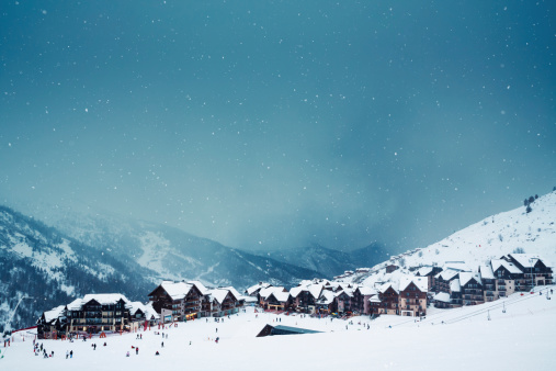 Ski Village On A Snowy Day