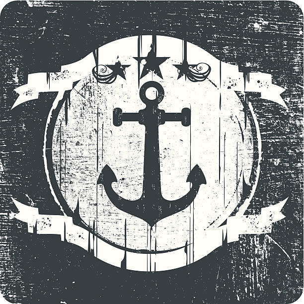 navy vintage shield with anchor vector art illustration