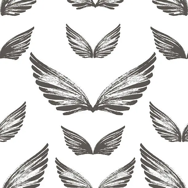 Vector illustration of Seamless pattern with hand drawn wings.