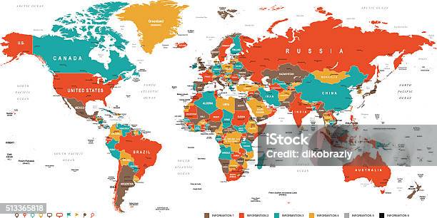 Green Red Yellow Brown World Map Stock Illustration - Download Image Now - World Map, Map, Vector
