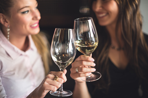 Business people toasting with white wine in restaurant