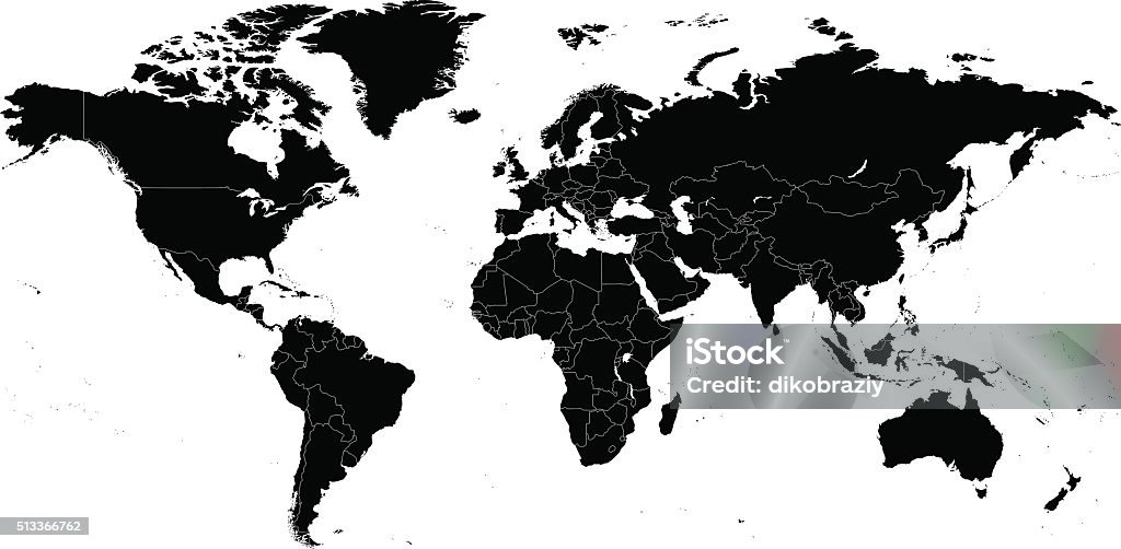 Black World Map - illustration Highly detailed contour of world map. World Map stock vector