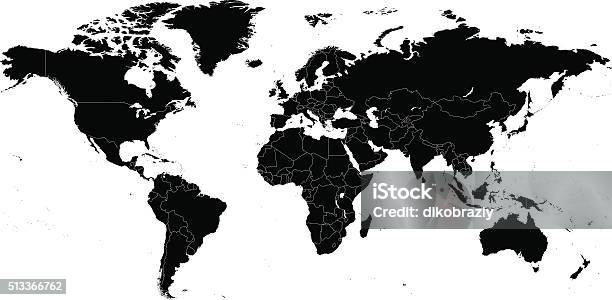 Black World Map Illustration Stock Illustration - Download Image Now - World Map, Map, Germany