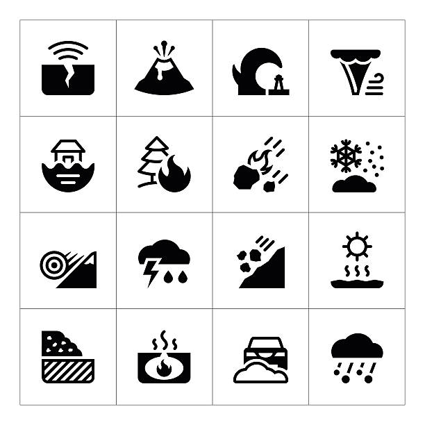 ilustraciones, imágenes clip art, dibujos animados e iconos de stock de conjunto de iconos de la catástrofe natural - tornado hurricane storm disaster