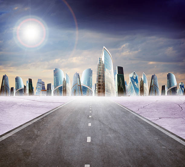 istock Highway road with city 513366850