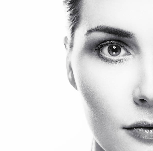 Eye woman eyebrow eyes lashes. Black and white