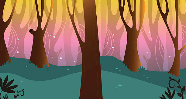 Evening forest landscape vector art illustration