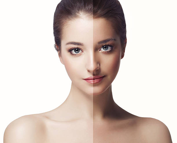 istock woman tan half face beautiful portrait spray 513368484