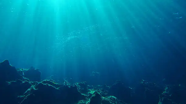 Underwater scene background with sunlight Kas, Turkey.