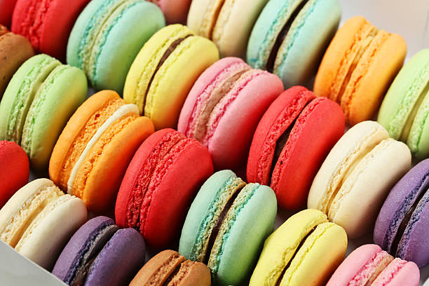 istock French colorful macarons background, close up 513373148