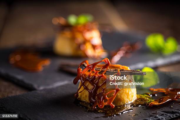 Vanilla Flan Dessert Stock Photo - Download Image Now - French Food, Black Color, Cake