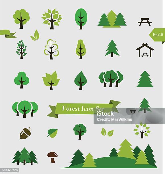 Forest Trees Icon Set Vector Illustration Stock Illustration - Download Image Now - Tree, Icon Symbol, Forest