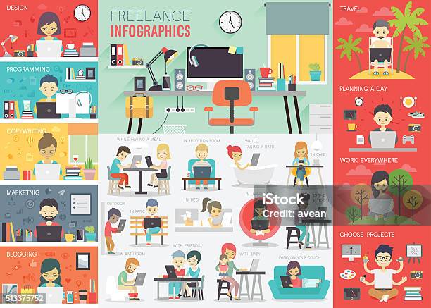 Freelance Infographic Set With Charts And Other Elements Stock Illustration - Download Image Now