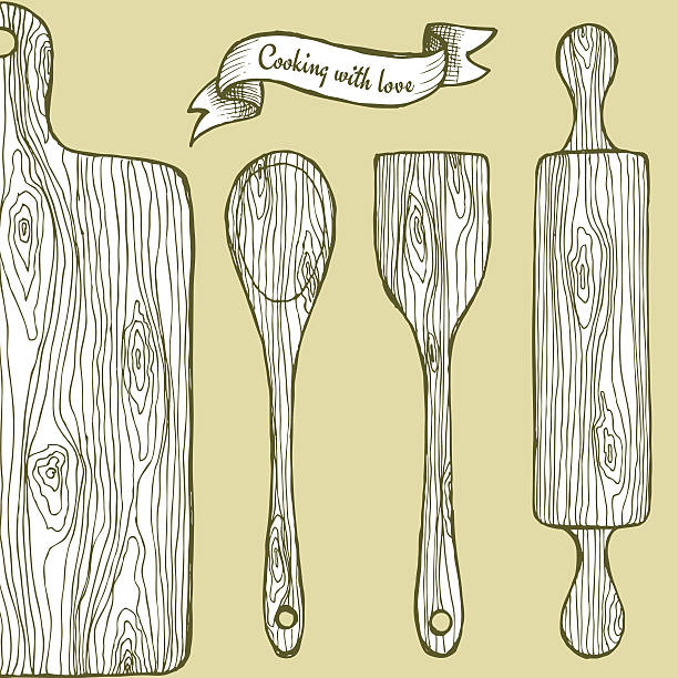 ilustrações de stock, clip art, desenhos animados e ícones de utencil de madeira - cutting board cooking wood backgrounds