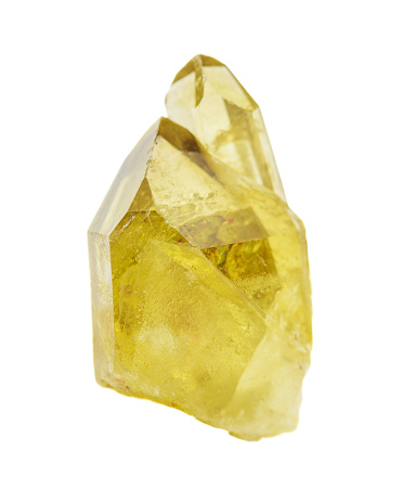 Two translucent yellow Citrine crystals isolated on a white background
