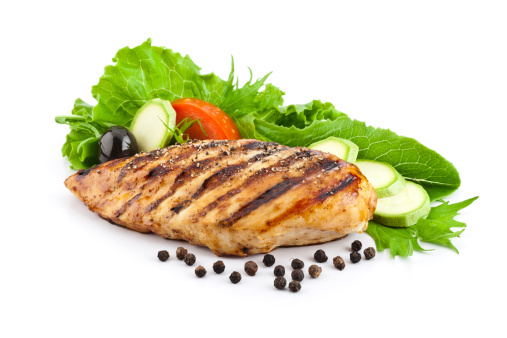 Grilled Chicken With Salad on White Background