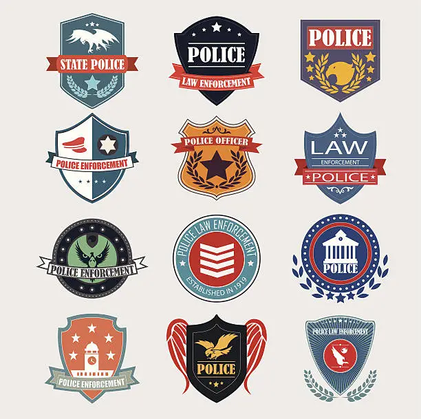 Vector illustration of Police department badges label and design elements. Vector Illus