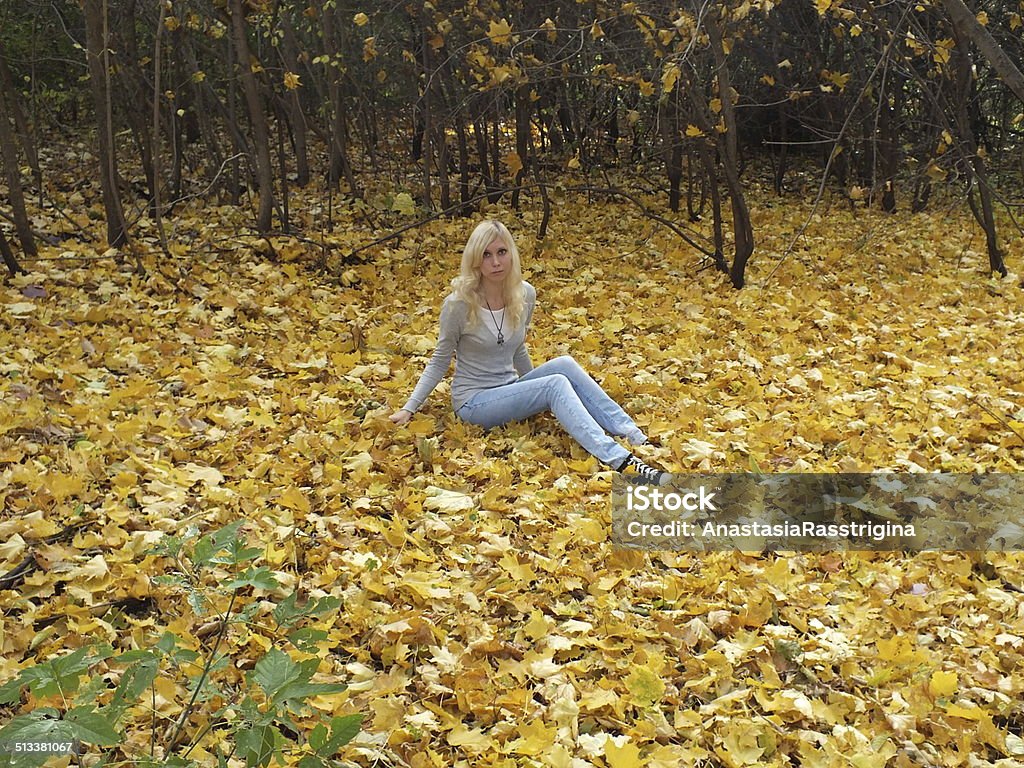 Girl in autumn forest woman in autumn forest 14-15 Years Stock Photo