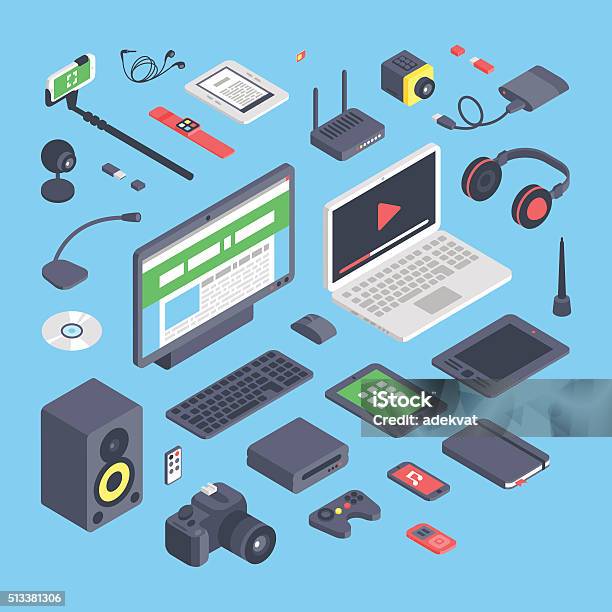 Vector Set Of Isometric Computer Devices Icons Stock Illustration - Download Image Now - Electronics Industry, Electrical Equipment, Isometric Projection