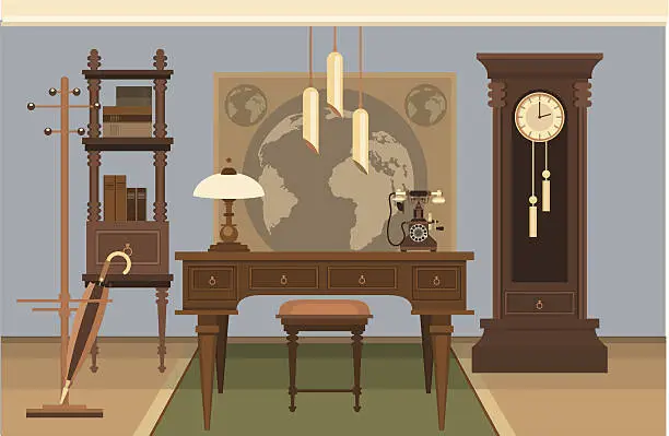Vector illustration of Workplace In Retro Style
