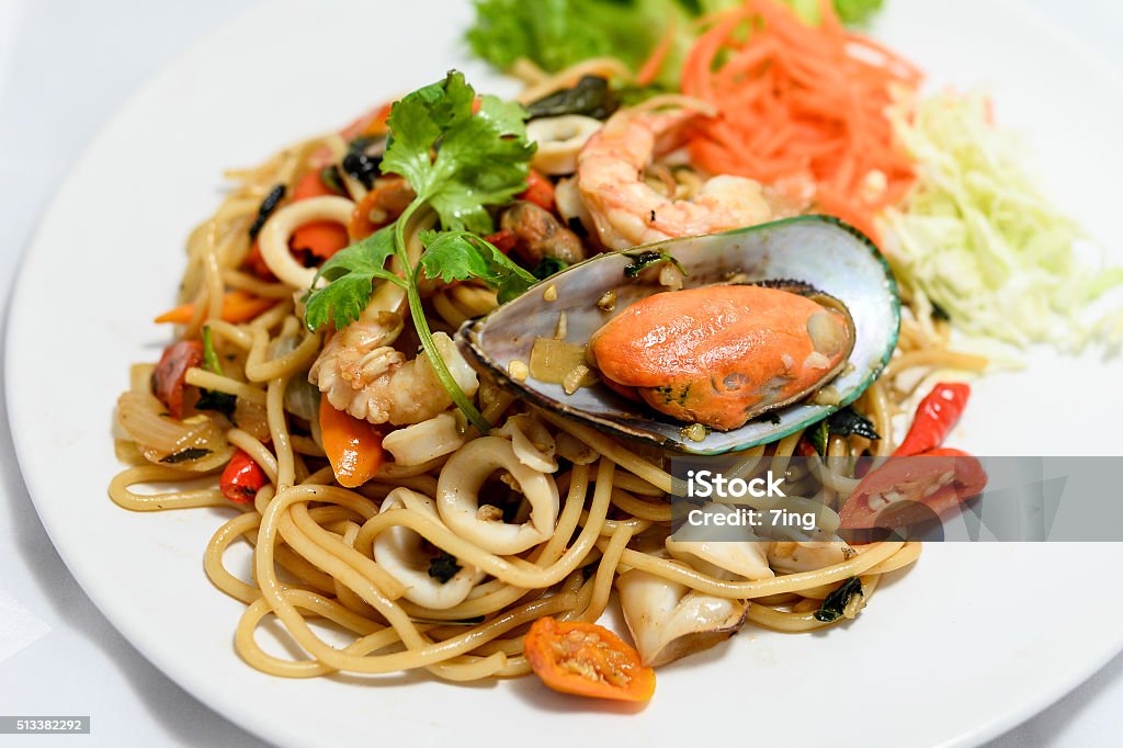 Spaghetti with spicy mixed seafood Spaghetti with spicy mixed seafood  Food Stock Photo