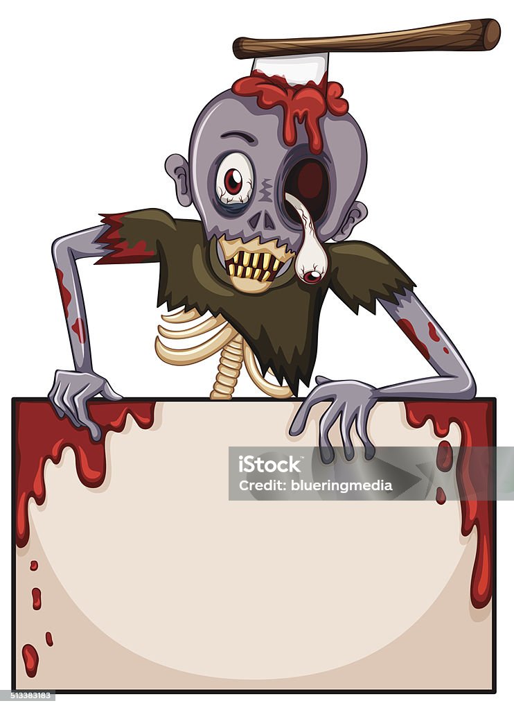 Zombie with an empty signboard Illustration of a zombie with an empty signboard on a white background Advertisement stock vector