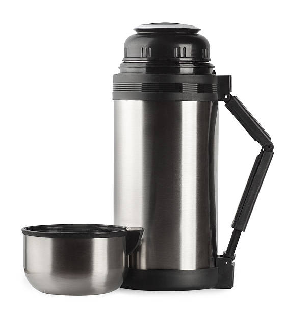 istock Metal thermos and cup isolated on white 513385350