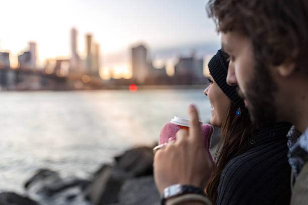 istock Young Couple Enjoying Sunset at Brooklyn Bridge, NYC 513387888