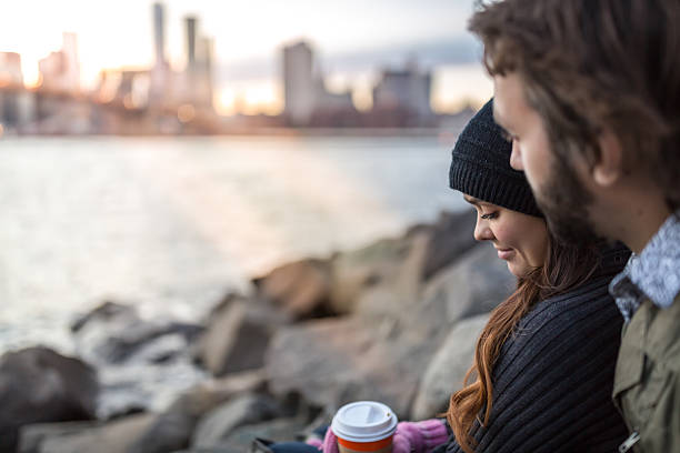 istock Young Couple Enjoying Sunset at Brooklyn Bridge, NYC 513387934
