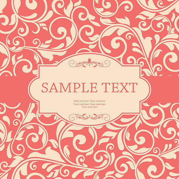 vintage card with floral pattern on red background vector art illustration