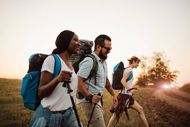 Three Friends Hiking Together.