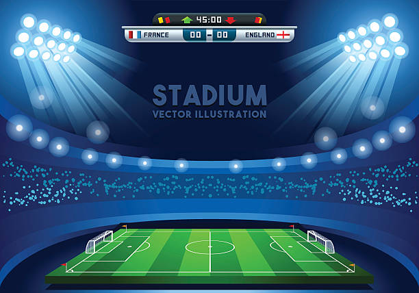 Football 02 Sport Background Vector Soccer Stadium Score Board Empty Field Background Nocturnal View EPS 10 JPG JPEG designer beat stock illustrations