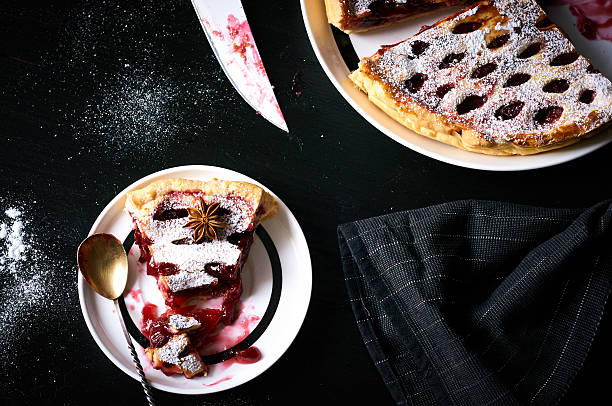 Slice of cherry pie on a plate