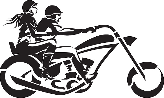 Riding tandem on a vintage motorcycle ride, isolated illustration