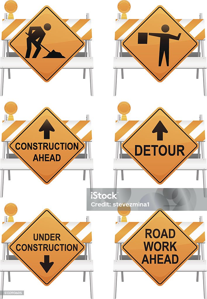 Real Contruction Signs Construction Signs Stock Illustration - Download Image Now - Road ...