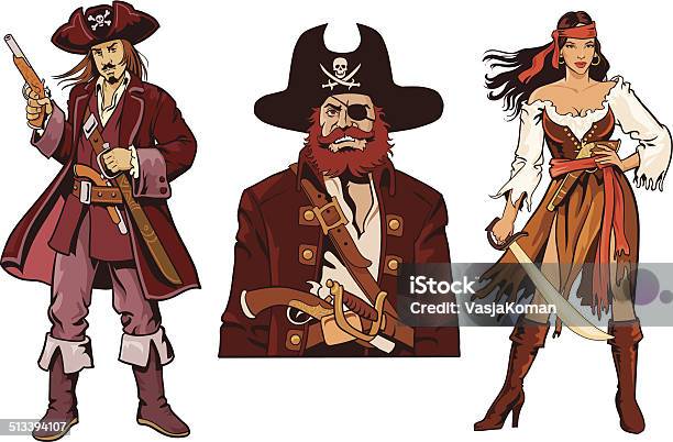 Ilustración de Tres Piratas Caracteres Avatars y más Vectores Libres de Derechos de Pirata - Pirata, Mujeres, Ilustración