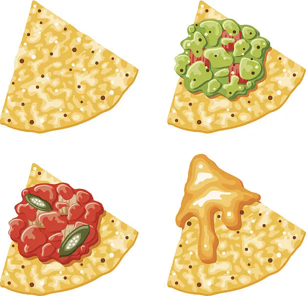 Vector illustration of Nacho Corn Chip Icons With Toppings