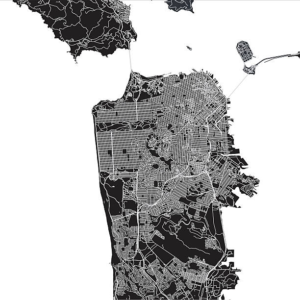 illustrazioni stock, clip art, cartoni animati e icone di tendenza di mappa della città di san francisco - map san francisco bay area san francisco county cartography