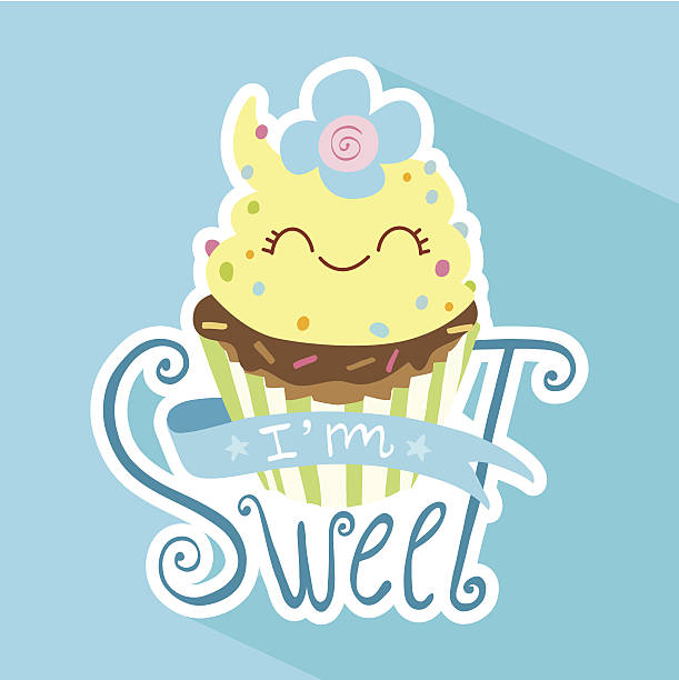 ilustraciones, imágenes clip art, dibujos animados e iconos de stock de feliz magdalenas con glaseado, estoy sweet - sour cherry cherry sour taste cute
