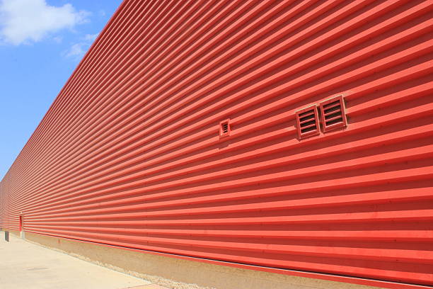 istock Red metal box type industrial estate building 513397291