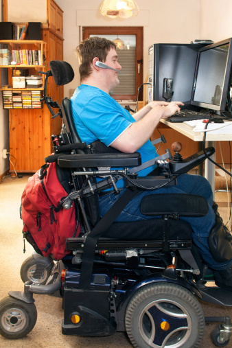 Palgiaplegic Computer Man With Infantile Cerebral Palsy Using A Computer Stock Photo ...