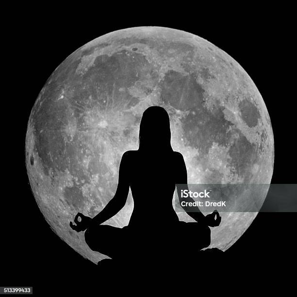 Yoga Position Silhouette Against The Moon Stock Photo - Download Image Now - Moon, Yoga, Women